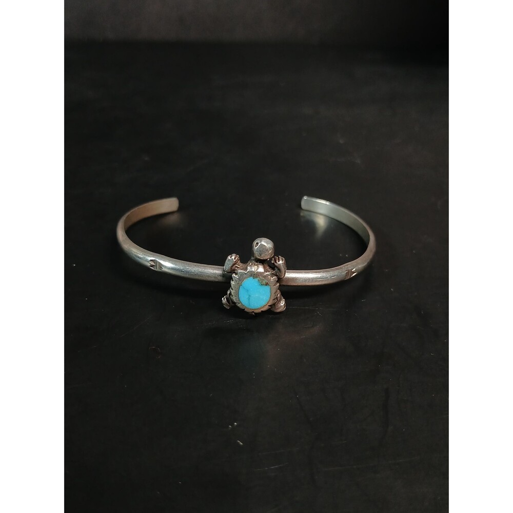 Native American Sterling Silver Turquoise Turtle Cuff Bracelet Possibly Hopi Siz